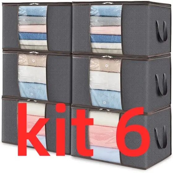 KIT 3/6 Sacos de Armazenamento | Organizador de Guarda-Roupa Roupas Viagem Anti Poeira Umidade Dobrável Multiuso