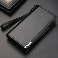 Carteira Longa Masculina com Zíper - Organizador de Celular Extra Grande em Couro PU com Numerosas Divisórias para