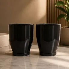KIT 2 VASOS PARA PLANTAS DECORATIVOS C/ PRATO COLETOR MODELO CONE BOJO POLIDO RESISTENTE SOL E CHUVA