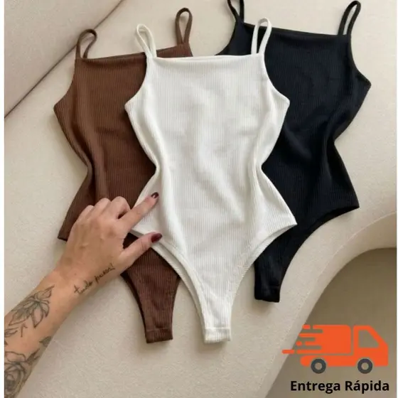 Body Feminino Alcinha com Forro Tecido Anarruga Canelado Moda Blogueira Decote Quadrado