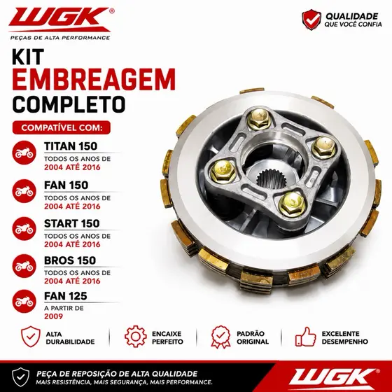 Embreagem kit Completo Honda Cg 150 Titan Fan 150 Bros Nxr-150 Wgk