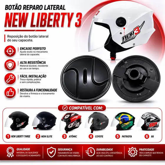 Botão de reparo Parafuso fix lateral Viseira Capacete New Liberty 3 Coyote Elite