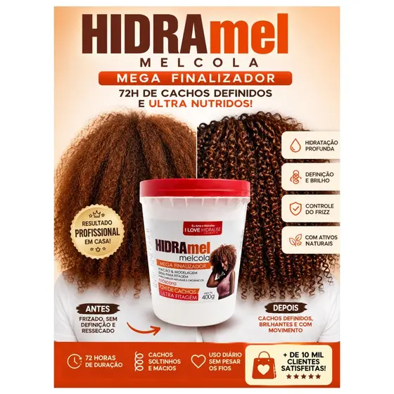 Mel Cola Máscara 400g Mega Finalizador 72h Cachos Ultra Fitagem Cabelo Crespo Cacheado Ativador