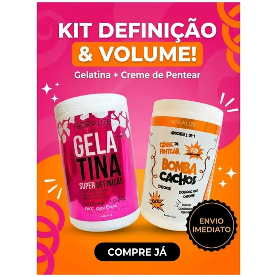 Gelatina Capilar Super Definição + Creme De Pentear Bomba Cachos Hidralize 1kg Cada.