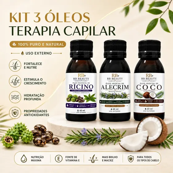 Kit Terapia Capilar Óleo de Coco + Alecrim + rícino 60ML