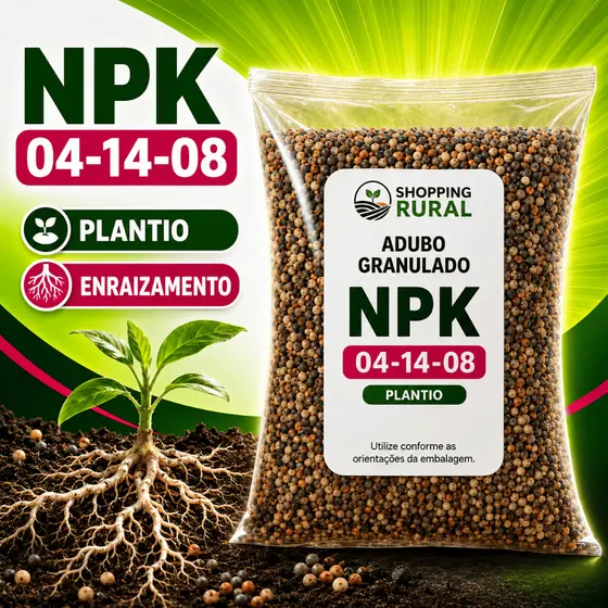 Adubo NPK 04-14-08 Premium para Crescimento, Floração e Frutificação de Plantas, Hortas e Frutíferas
