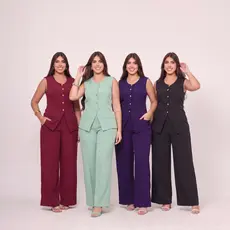 Conjunto Alfaiataria Feminino Colete + Calça Cargo Elegante Social Moda 2026 Cintura Alta Premium