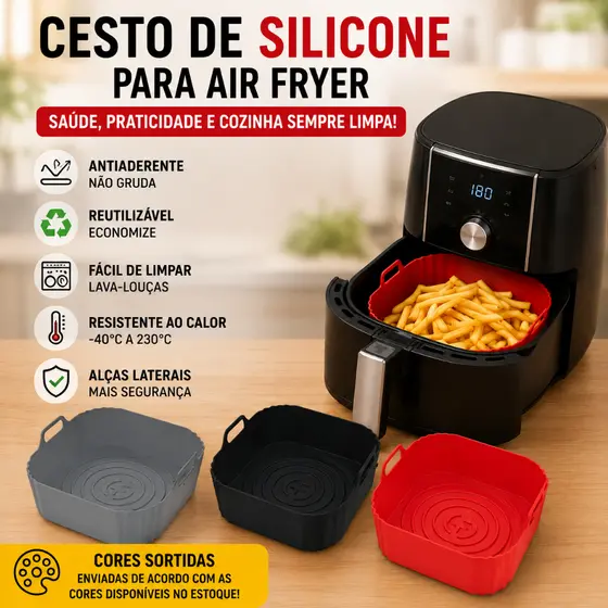 Forma Silicone Air Fryer Quadrada Reutilizável Antiaderente Alta Resistência 20cm Cor Variadas
