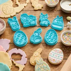 Kit Cortadores e Marcadores de Páscoa 7 Peças para Biscoitos Decorados | Coelho, Cenoura, Cristo | Confeitaria