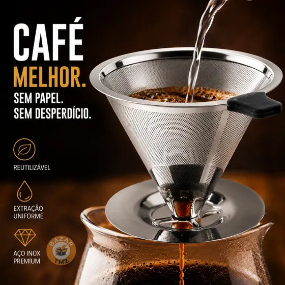 Coador Café Inox Reutilizável Pour Over Filtro Permanente Sem Papel