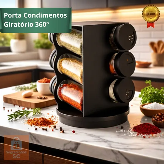Porta Condimentos Giratório 360 Organizador Cozinha 6 Potes 🧂