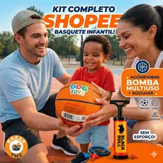 KIT BOLA DE BASQUETE INFANTIL TEXTURIZADA DDG TOYS + BOMBA DE AR MANUAL BLACK BULL COM AGULHAS