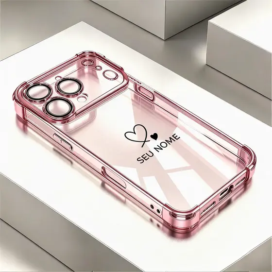 Seu Nome Capa Protetora Anti-Queda Galvanizada Para iPhone 17 Pro Max 16 15 13 12 14 Plus  Air Double Heart Capinha