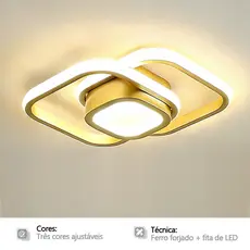 3 Cores(110-220V)Luminária de teto quadrada moderna dourada, com design geométrico e luz confortável sem cintilação