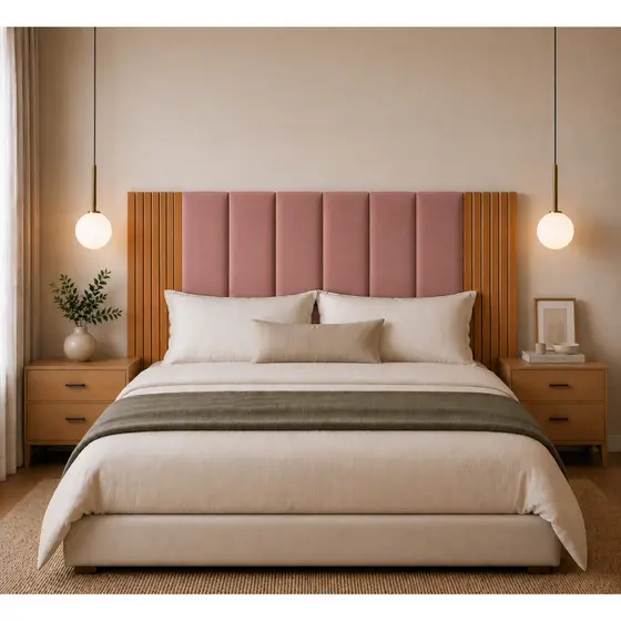 Kit Cabeceira Modular Decorativa com Painel Ripado MDF Para Cama Box Casal King Queen