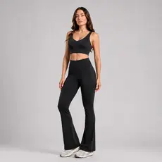 Conjunto Calça Flare Bailarina + Top Decote V Com Zero Transparencia Fitness Academia e Uso Diario