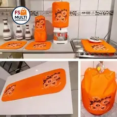 Jogo de Cozinha 7 Peças Colorido Capas para Fogão, Botijão, Liquidificador e Panos Varias cores