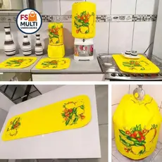 Jogo de Cozinha Estampado 7 Peças Capa Fogão Botijão Liquidificador Panos de Copa Várias Cores
