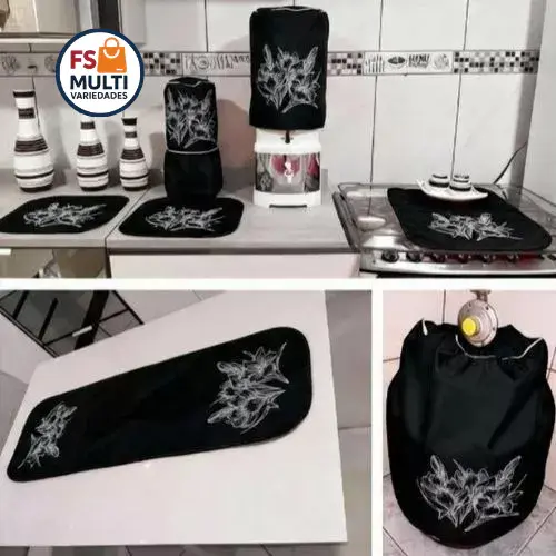 Kit Jogo De Cozinha Estampado 7 Peças Capas Panos Para Cozinha Oxford Utensílios Casa