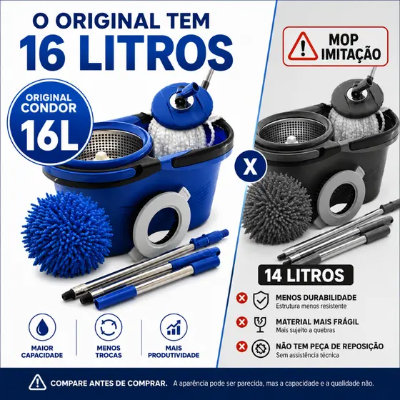 Balde Perfect Mop Pro 360 Inox Com 3 Refis Azul