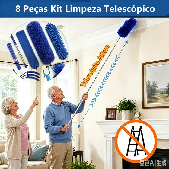 🔥8 Peças🔥200cm Kit Limpeza Telescópico Cabo Extensível Multiuso Anti-Estático para Limpeza Doméstica Completa