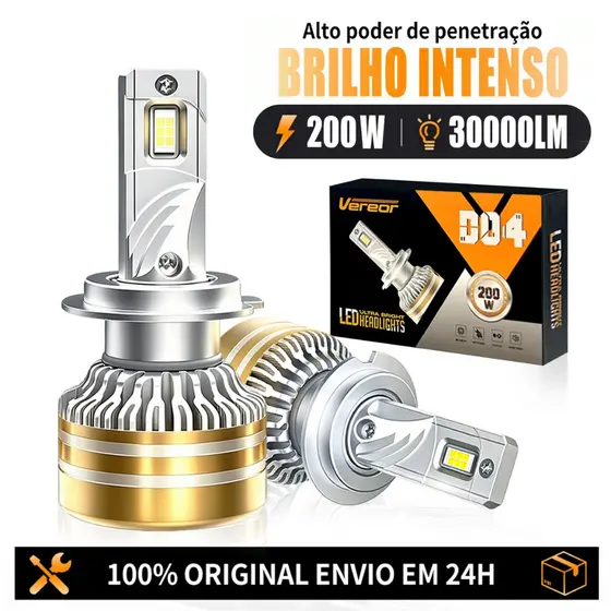 Par D04 200W 30000LM LED Lâmpadas De Farol De Carro Alto Brilho Para H1 H3 H4 H7 H11 9005 9006 6000K 9V-32V