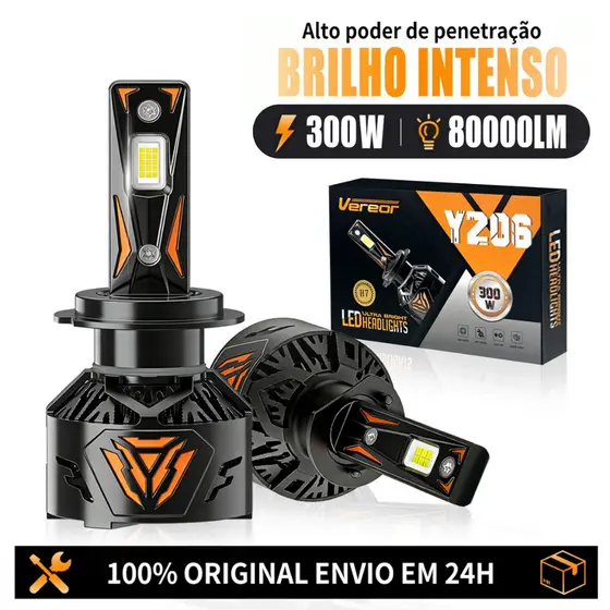 Lâmpada LED Farol YZ06 80000LM 300W Luz Branca Super Brilho H7/H3/H4/H1/H11/9005/9006 Potente