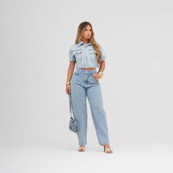 Calça Jeans Feminina Mom Barrel Cintura Alta Empina Bumbum