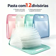 Pasta Organizadora A4 Tipo Acordeão com 12 Divisórias e Prancheta – Ideal para Escritório e Estudos
