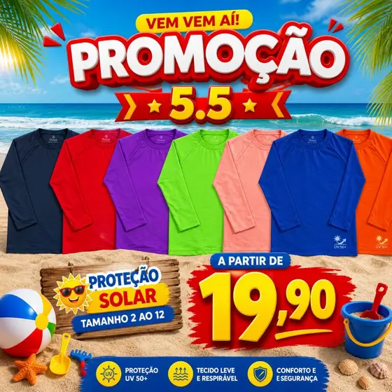 Blusa Térmica UV Infatil  Blusa com Proteção Solar para Menino + Menina UV50 Moda Praia