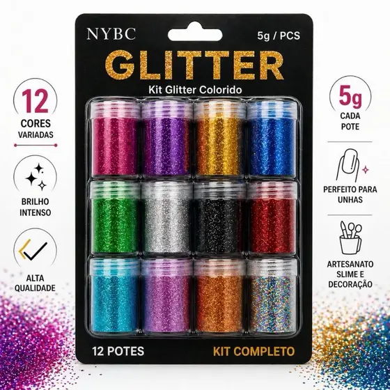 kit 12 Cores De Glitter Nail Art e Artesanto e decoração De Unha