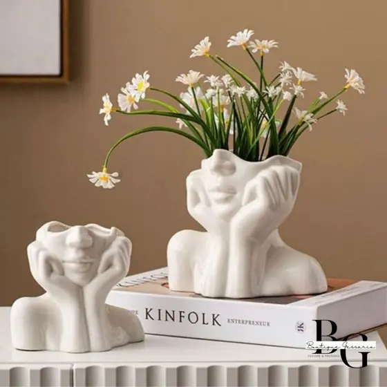 KIT Cachepô Rosto Feminino de Gesso Decorativo Porta-Pincel Moderno - 1 OU 2 PEÇAS