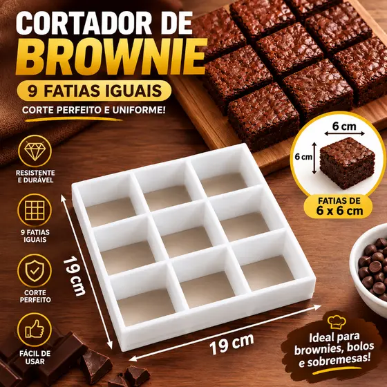 Cortador de Brownie 9 Fatias 6x6cm Corte Perfeito e Uniforme