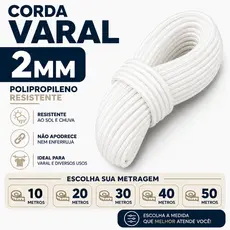 Varal Corda 10/ 20 / 30/ 40/ 50  metros - Varal de Teto Quintal Apartamento 2mm