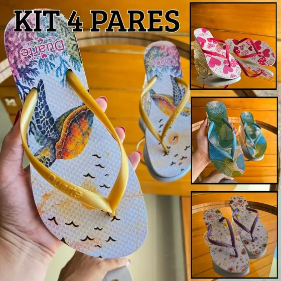 Kit 4 pares de chinelo feminino confortavel minimalista estiloso