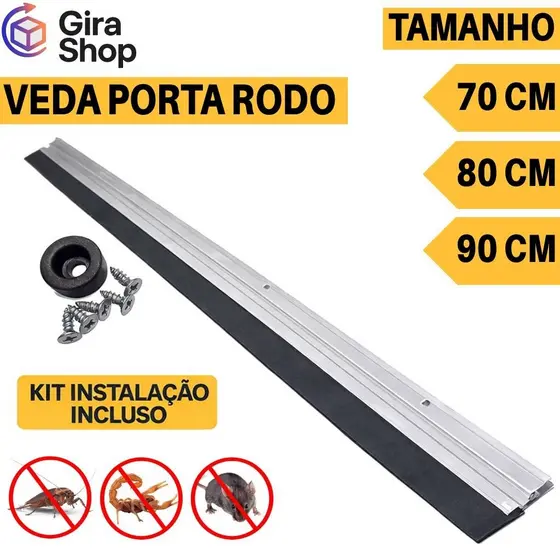Veda Porta Alumínio Reforçado EVA Rodo 70 80 90 100 cm Anti Poeira Insetos Ruído Vedação Isolante