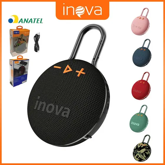 INOVA Caixa de som Bluetooth portátil graves potentes, tamanho compacto, bateria de longa duração e à prova d'água