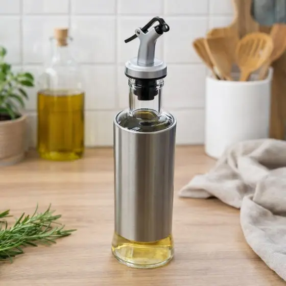 Dispenser de Temperos 300 ml Vidro com Inox galeteiro porta tempero vinagre azeite