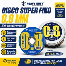Kit 20 Discos de Corte Super Fino 4-1/2" 115X0,8X22,2 para Esmerilhadeira - Heavy Duty