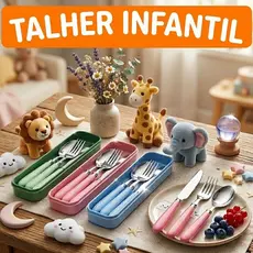 Kit Talher Divertido 3 Peças Infantil Estojo Menina Menino Criança Aço Inox Garfo Faca Colher