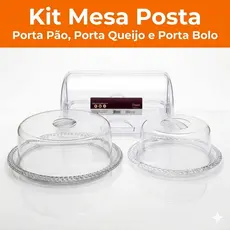 Kit Mesa Posta Porta Pão Porta Bolo Porta Queijo Cristal Fumê Café Da Manhã Premium Organizador