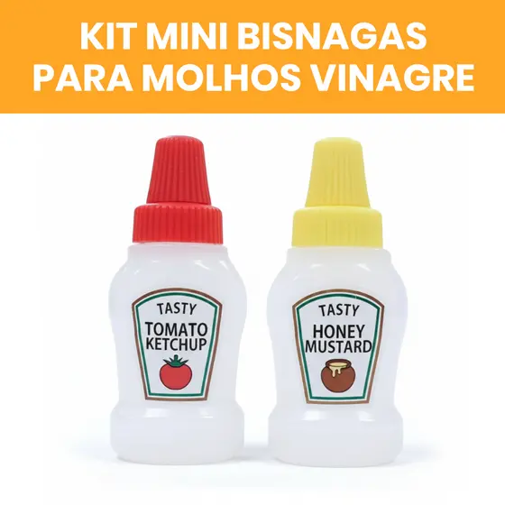 Kit Mini Bisnaga Ketchup Mostarda Recipiente Molhos Vinagre Salada Calda Mel 25ml