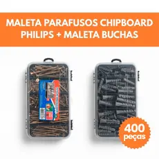 Kit 400/300 Peças Parafusos e Buchas com Organizador Multiuso Maleta Marcenaria Chipboard Phillips