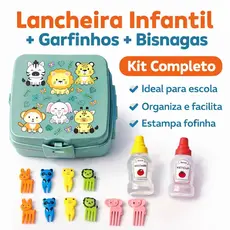 Kit Lancheira + Garfinhos Infantil Safari Capivara Para Escola Creche Passeio Criança Bebê Pré