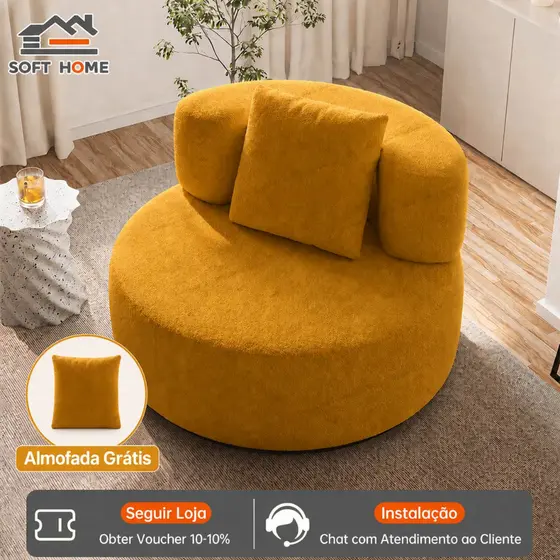 SOFTHOME Poltrona Redonda Individual Super Aconchegante com Almofada Macia para Sala e Quarto