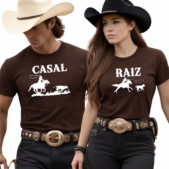 Camiseta Casal Country Raiz Cowboy E Cowgirl - 100% Algodão - Envio Imediato Mood Vest
