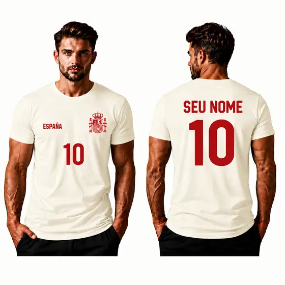Camiseta Personalizada Com Seu NOME e NÚMERO Copa do Mundo 2026 Espanha España Seleção Espanhola Envio Rápido Mood Vest