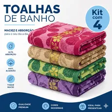 Kit 4 Toalhas De Banho Banhão 70x140cm Algodão Jacquard Premium Macia Absorvente Jogo Família