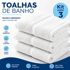 Kit 2 ou 3 Toalhas de Banho Gigante Brancas 70x140 Macias de Alta Absorção para Casa, Hotel e Pousada