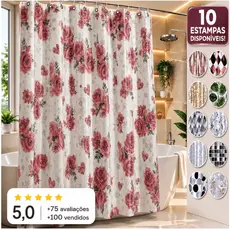 Cortina Box Banheiro Impermeável Antimofo 1,40x1,80 + Ganchos | Reforçada Premium Não Mofa
